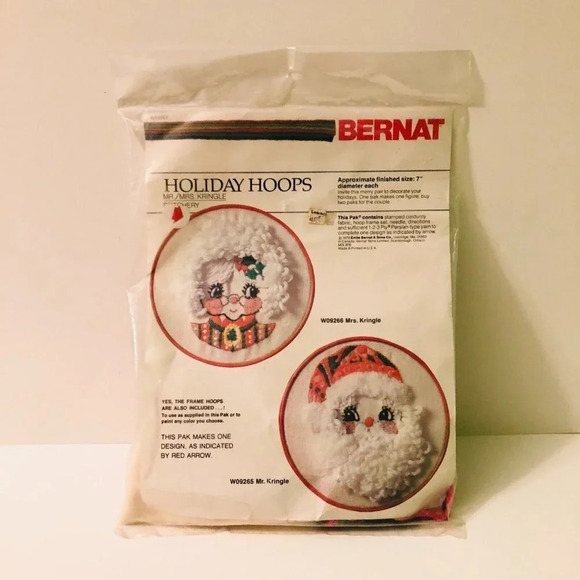 Bernat Other - Vtg 1979 Bernat Holiday Hoops Christmas Stitchery Kit Mr Mrs Kringle Santa